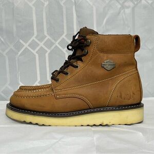 Harley-Davidson Men's Brown Leather Side-Zip Moc-Toe Wedge Work Boots Size 12